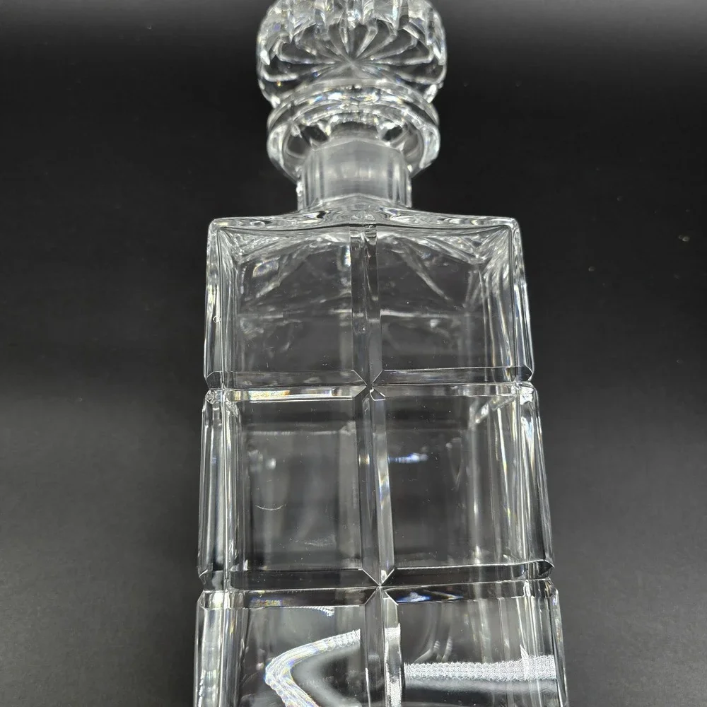 Vintage German Heavy Crystal Whiskey Decanter Square Grids w/‎ Stopper 3.5x9.5